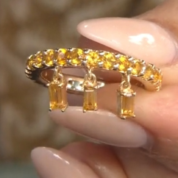 Yellow Citrine 3-Charm Ring 1.73ctw Brazilian mined Citrine - Picture 6 of 6